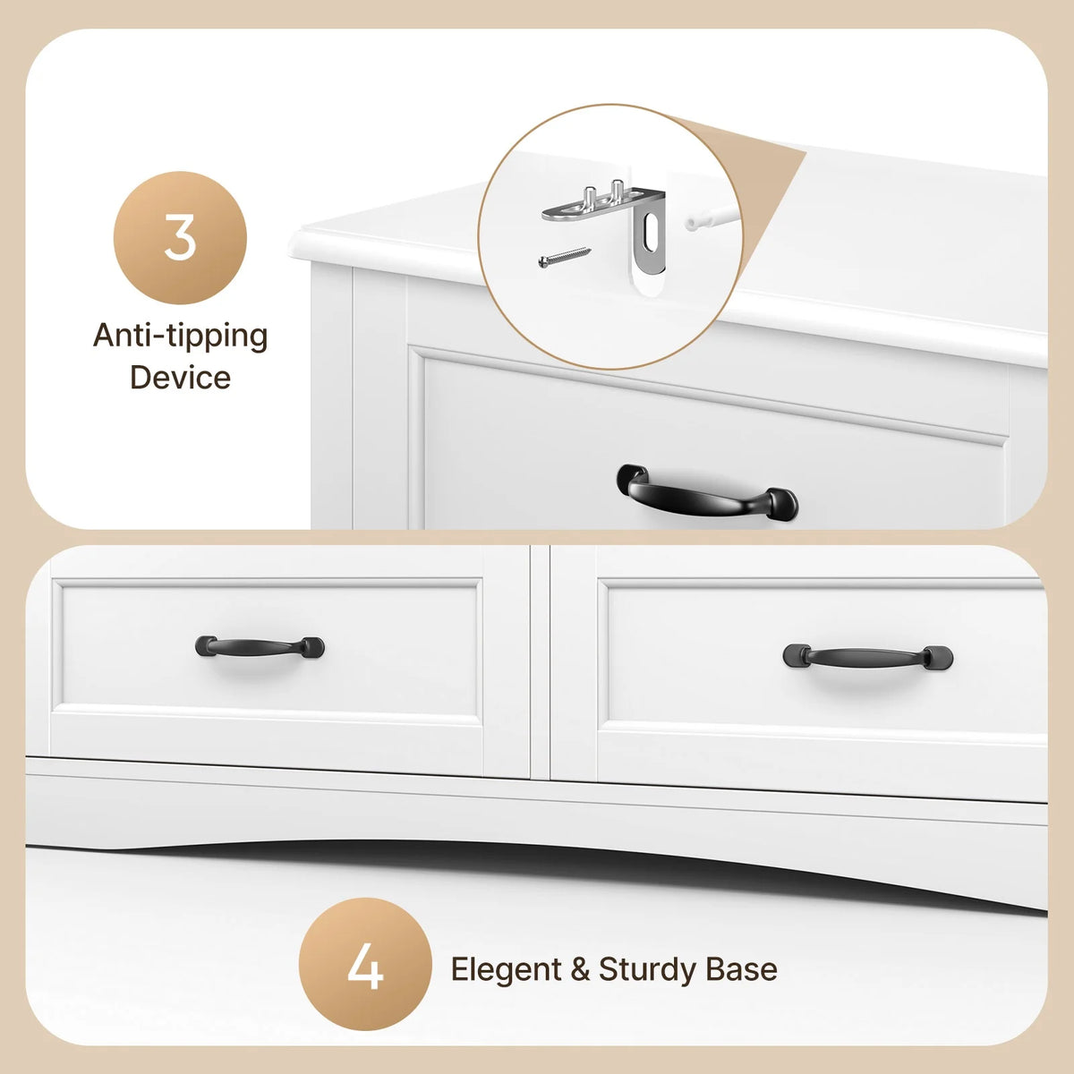 Dresser for Bedroom, Lofka 6-Drawer Wood Dresser with Anti-Tip Safety for Closet| Living Room
