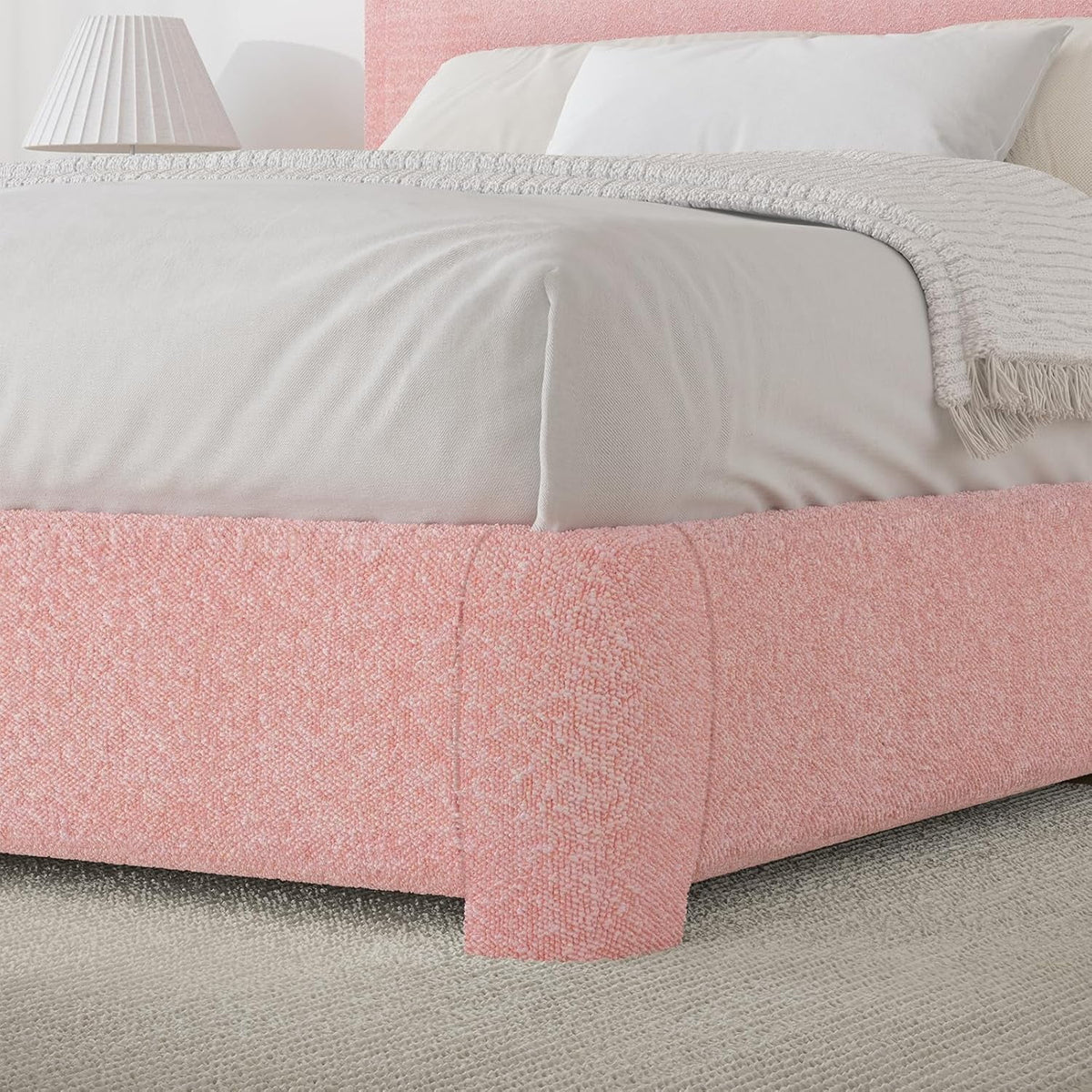 4 EVER WINNER Twin Size Bed Frame, Modern Bed Frame with Headboard, Boucle Fabric Upholstered Bed Frame, Soft Curved Headboard, Cream