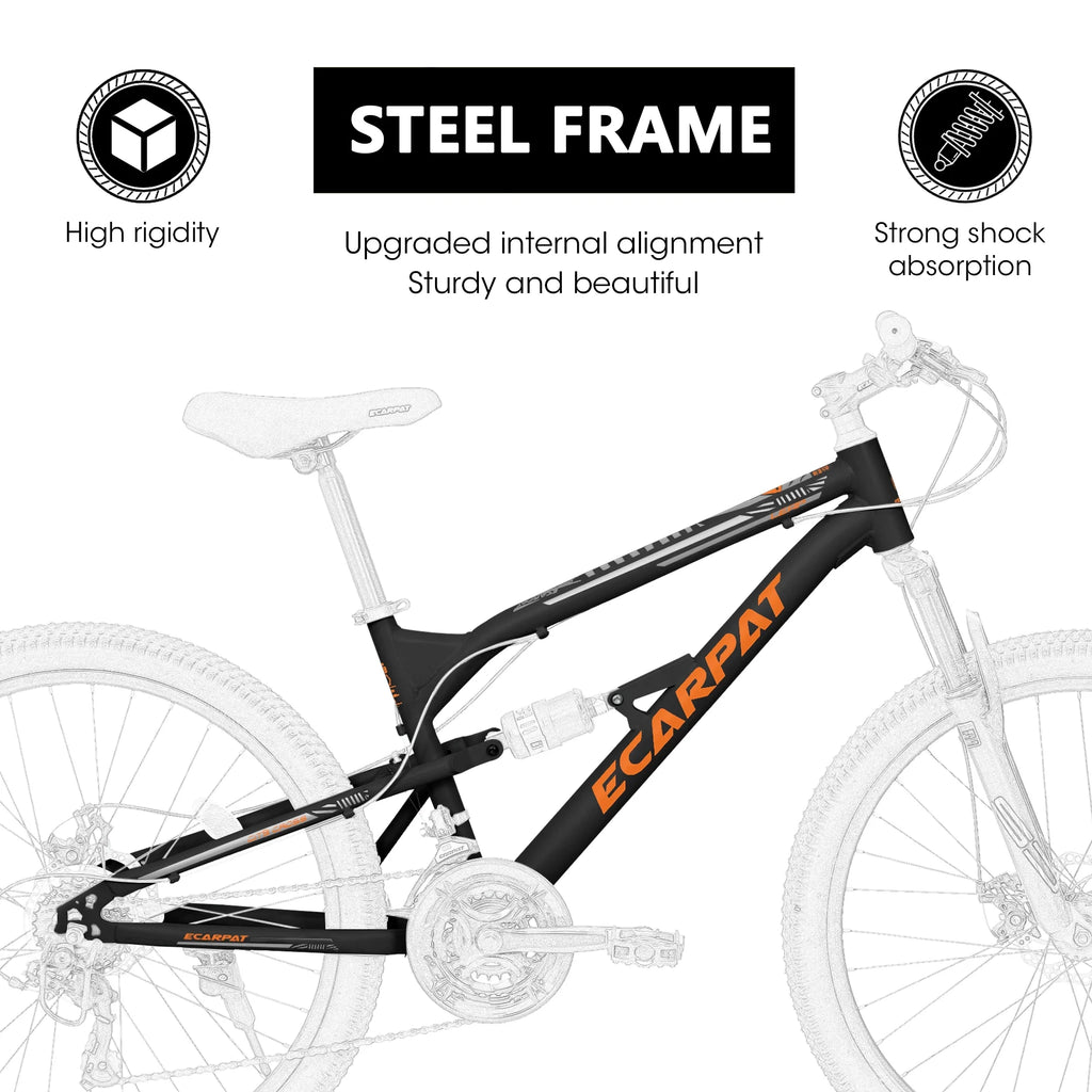 26-Inch Mountain Bike for Men & Women, 21-Speed, Steel Frame with Front Fork and Rear Shock Absorber(Black)