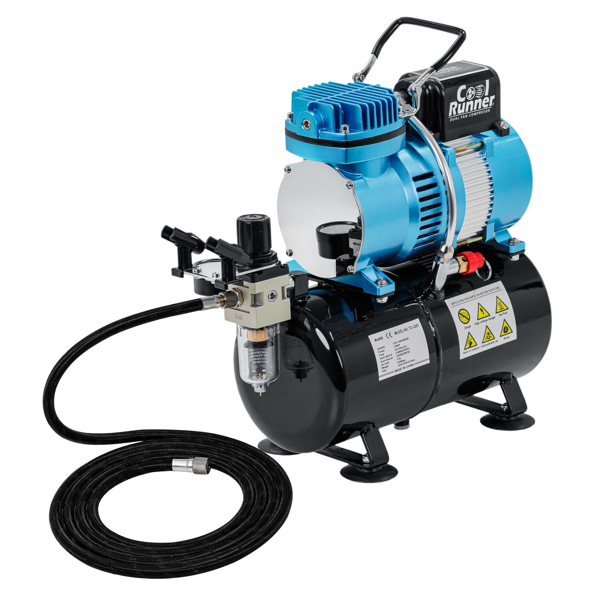 Master Airbrush 1/5 HP Cool Runner II Dual Fan Tank Air Compressor Kit Model TC-326T - Professional Single-Piston