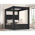 Modern Black Upholstered Canopy Bed California King Size Platform Bed, Bedroom Furniture Wooden Bed