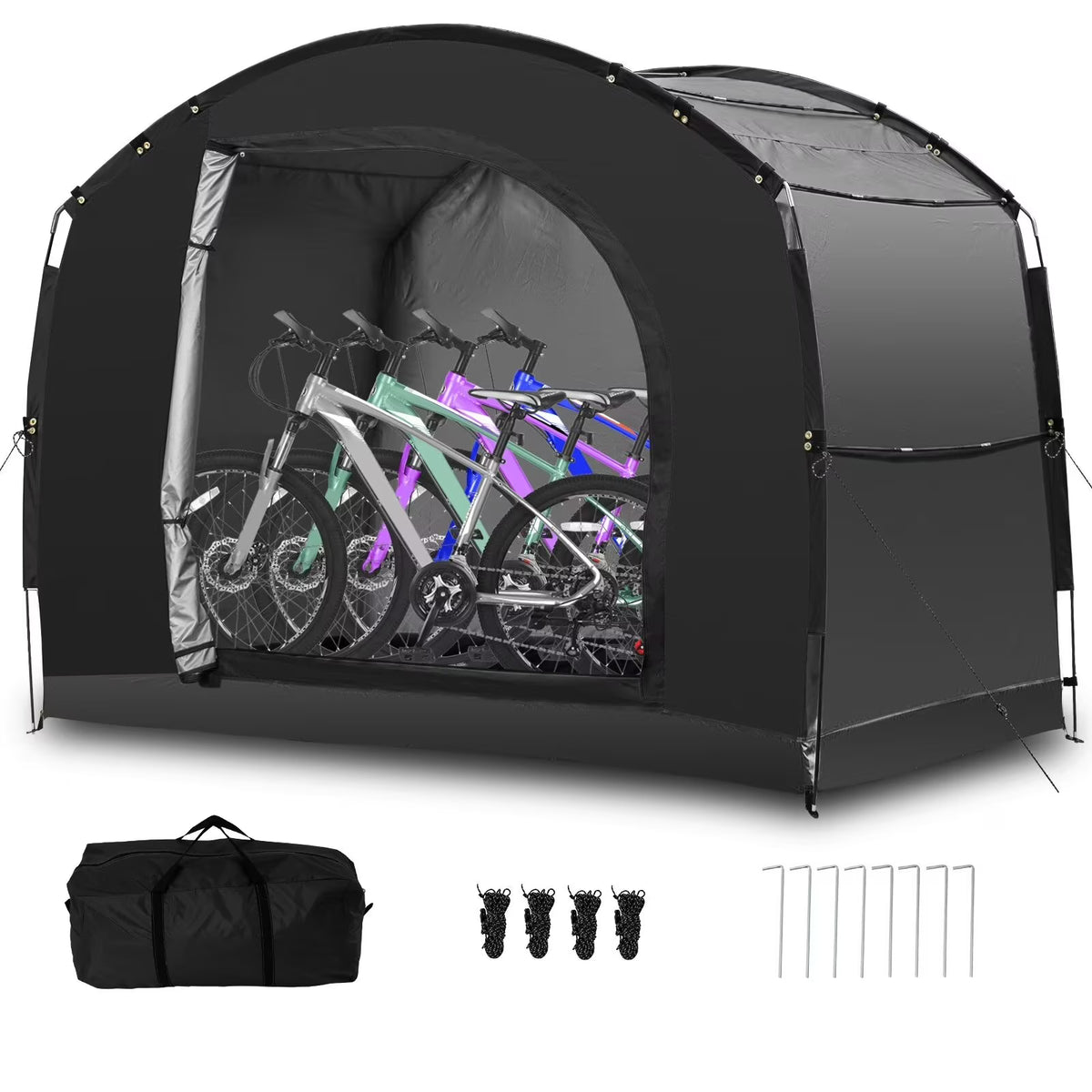 NAIZEA Large Bike Storage Tent, 47" Depth Storage for 6 Bikes Waterproof Outdoor Bicycle Cover, Lawn Mower Garden Tools Shed, Backyard Storage Room Tent Shelter W/Fixing Peg & Rop