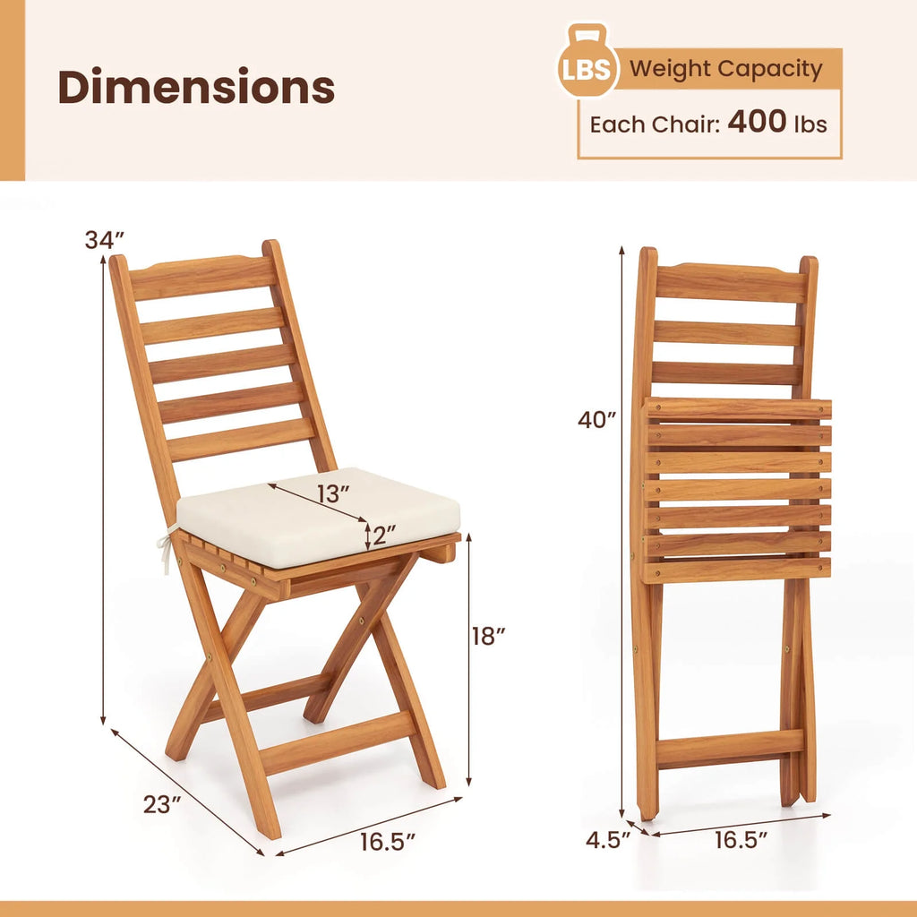 Costway Folding Patio Chairs Set of 2 with Slatted Backrests and Soft Seat Cushions