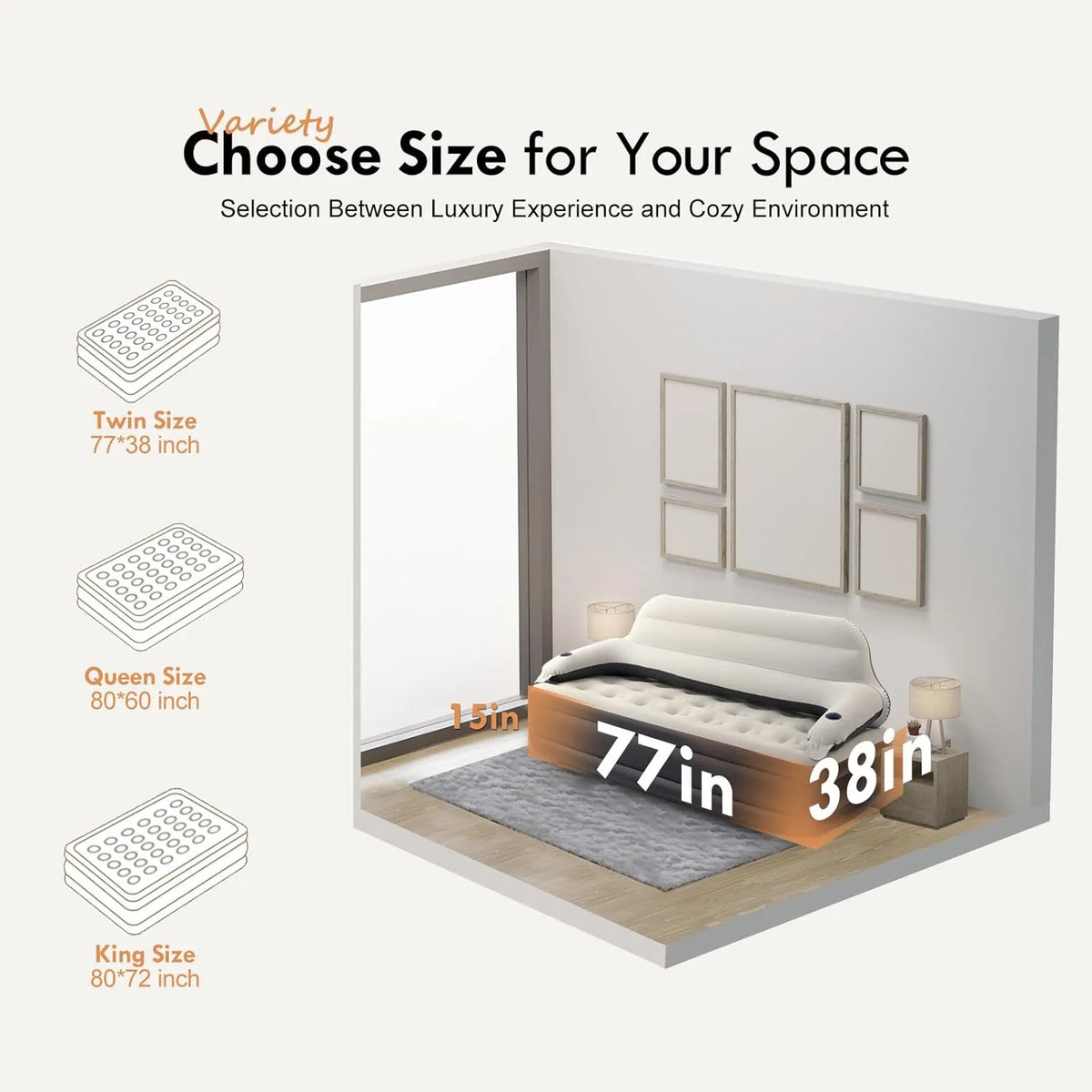 Twin Size Air Sofa Bed Mattress with Headboard and Pump,Blow Up Couch Inflatable Bed