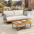 Christopher Knight Home 2-Piece Patio Furniture Outdoor Loveseat Set, Rope Woven Loveseat with Coffee Table, Beige Cushion