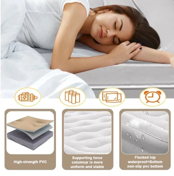 OUYI Inflatable Bed Double Leak-proof mattress with Electric Pump & Pillows Removable Backrest Multifunctional Foldable Air Sofa Guest Bed, 600lb Max(White, Queen Size)