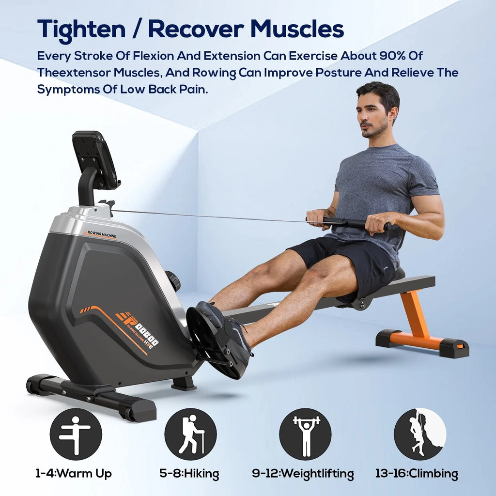 Pooboo Build-in Bluetooth Magnetic Rowing Machines Rower Foldable 16 Level Resistance Indoor Rower Machines Home Exercise 350lb