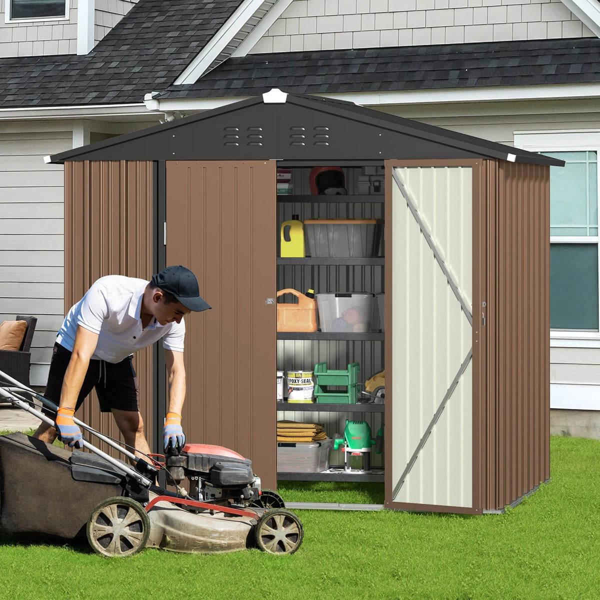Lockable Lofka 6x4 ft Shed&Outdoor Storage Clearance  - All-Weather Resistant Garden Shed , Grey