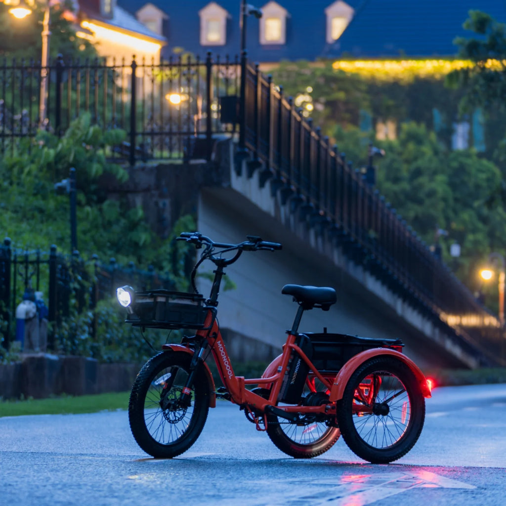 MOONCOOL TK1 Folding Electric Tricycle for Adults,48V 14.5Ah Removable battery, 500W Peak 1000w Motor, 20" Fat Tire Step-Thru 3Wheel Electric Bicycle w/Front&Rear Baskets, Certified to UL 2849 by SGS