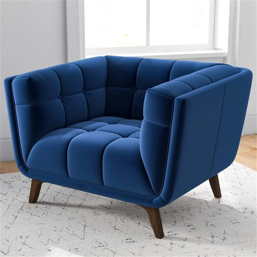 Allen Mid-Century Modern Velvet Upholstered Armchair in Blue