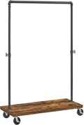 VASAGLE Clothes Rack Heavy Duty Clothing Rack Rolling Garment Rack with Shelf for Bedroom Laundry Room Retail Store Rustic Brown and Black