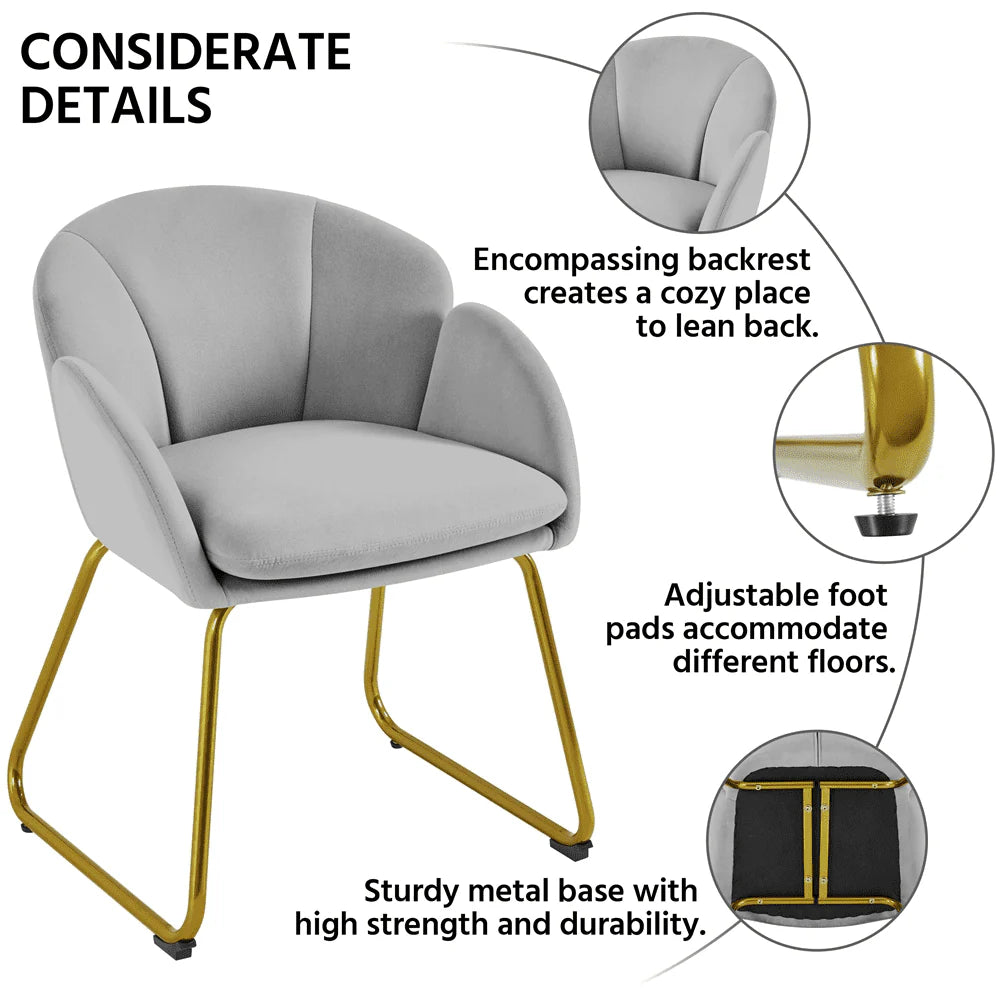 SmileMart Glam Velvet Accent Chair with Golden Metal Legs, Gray