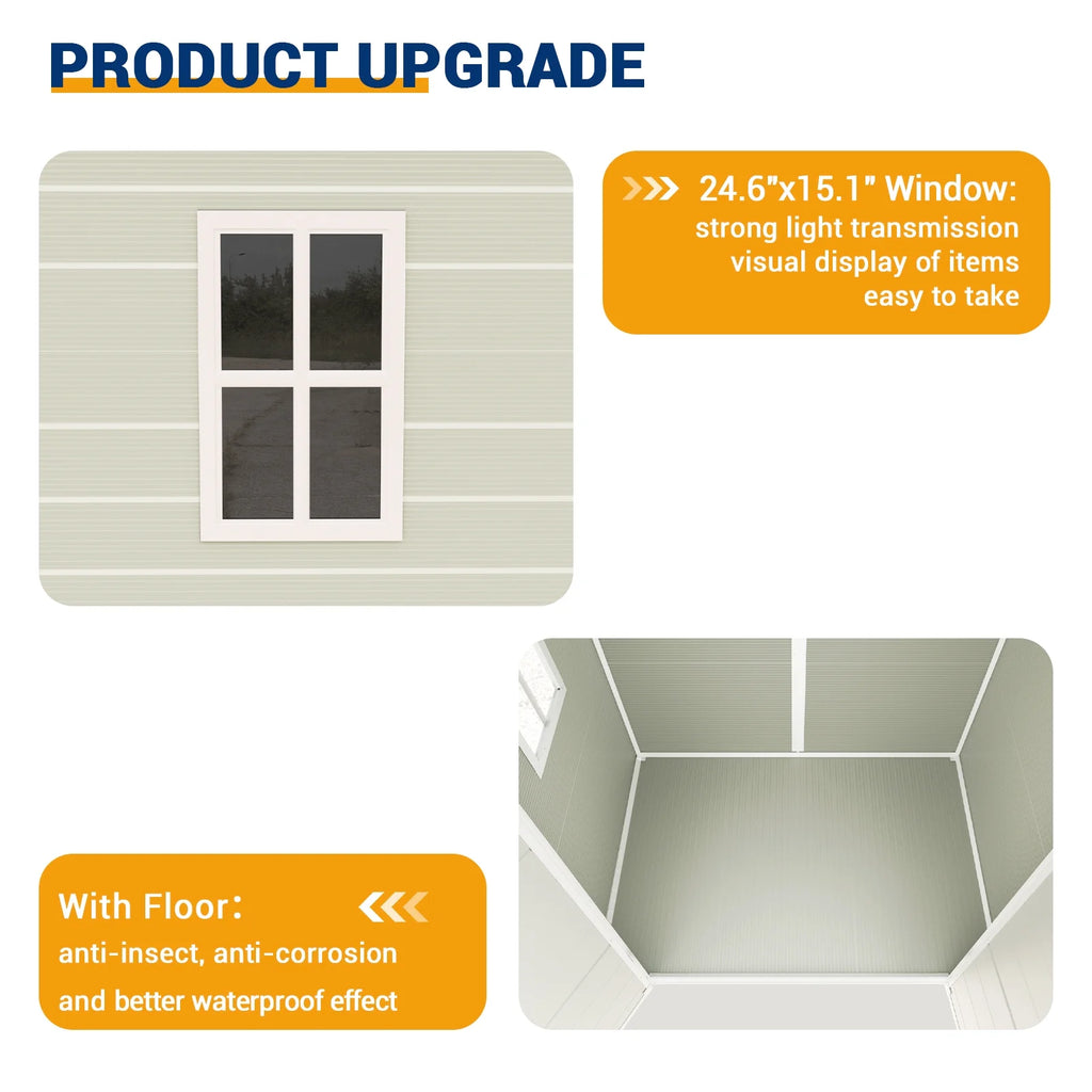 ECOPATIO Outdoor Storage Shed 5x3 FT, Resin Garden Shed for Bike, Tool, Plastic Outside Sheds & Outdoor Storage Storage Box with Lockable Door for Backyard, Patio, Lawn, Sandstone