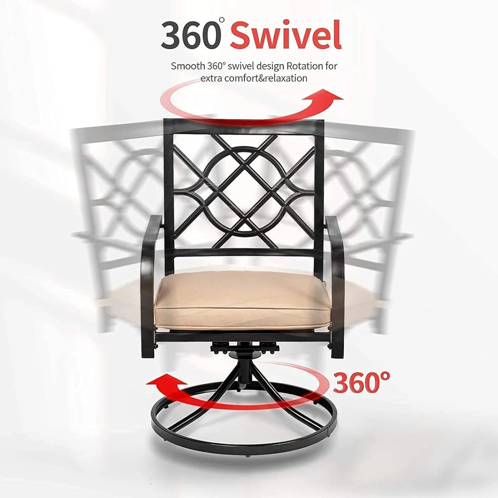 SUNCROWN 5-Piece Outdoor Wrought Iron Chairs and Table Patio Dining Furniture Set - 4 Stackable Metal Chairs, 1 Steel Slat Bistro Table and 1 Sky Blue 9Ft Patio Umbrella for Garden Backyard Deck