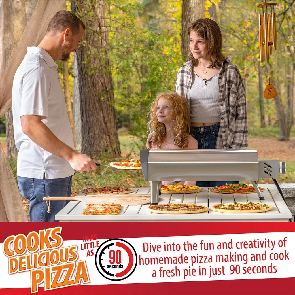 Deco Chef Outdoor Gas Pizza Oven, Portable Collapsable Design, Hassle-Free Self-Rotating Baking Stone, Accessories, Stainless Steel