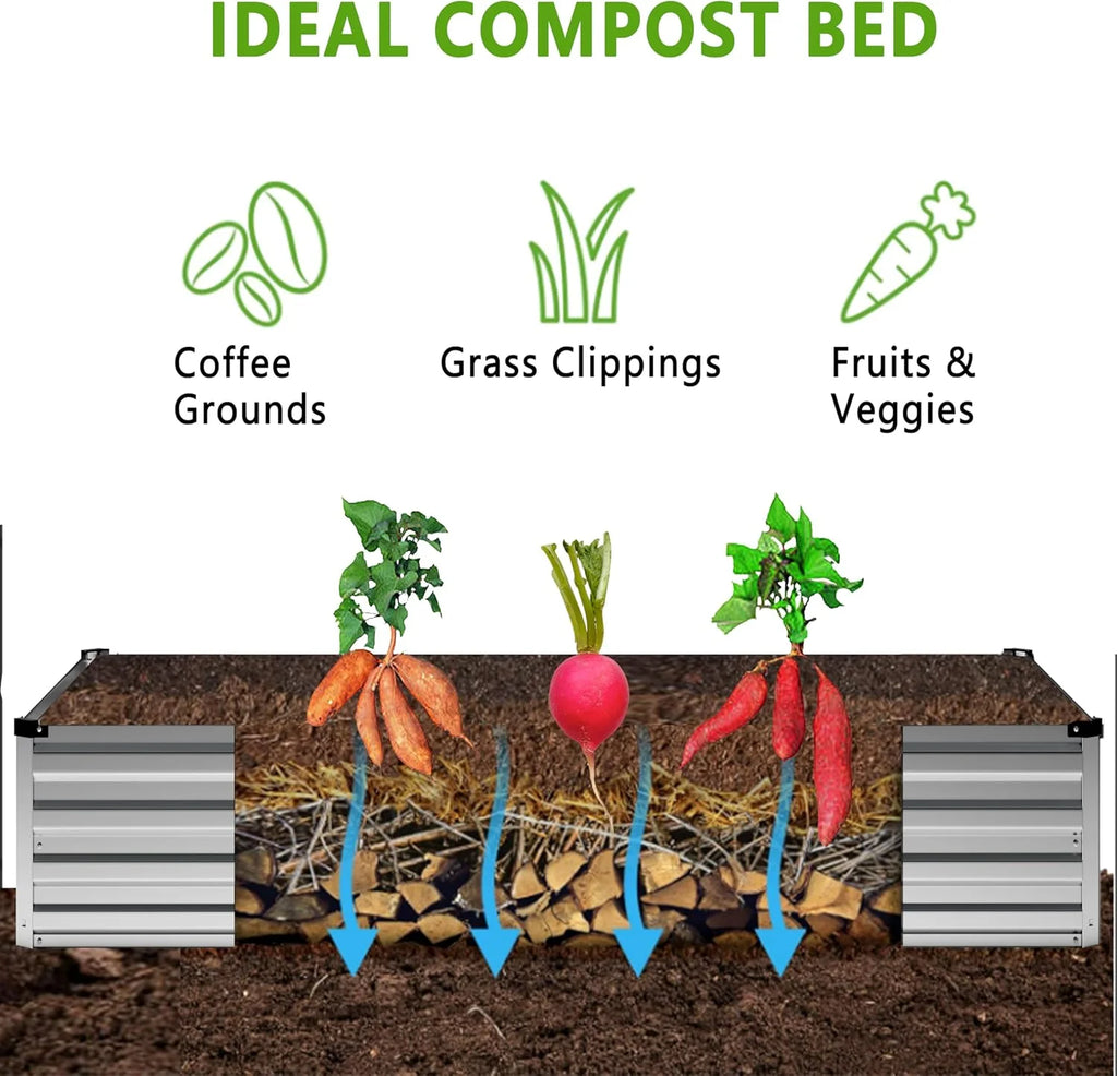 2PCS 12x2x1FT Galvanized Raised Garden Bed Kit,Vegetable Boxes-Rectangle Metal Flower Box,Large Planter Raised Beds Outdoor Garden for Planting,Fruit,Herb-Black