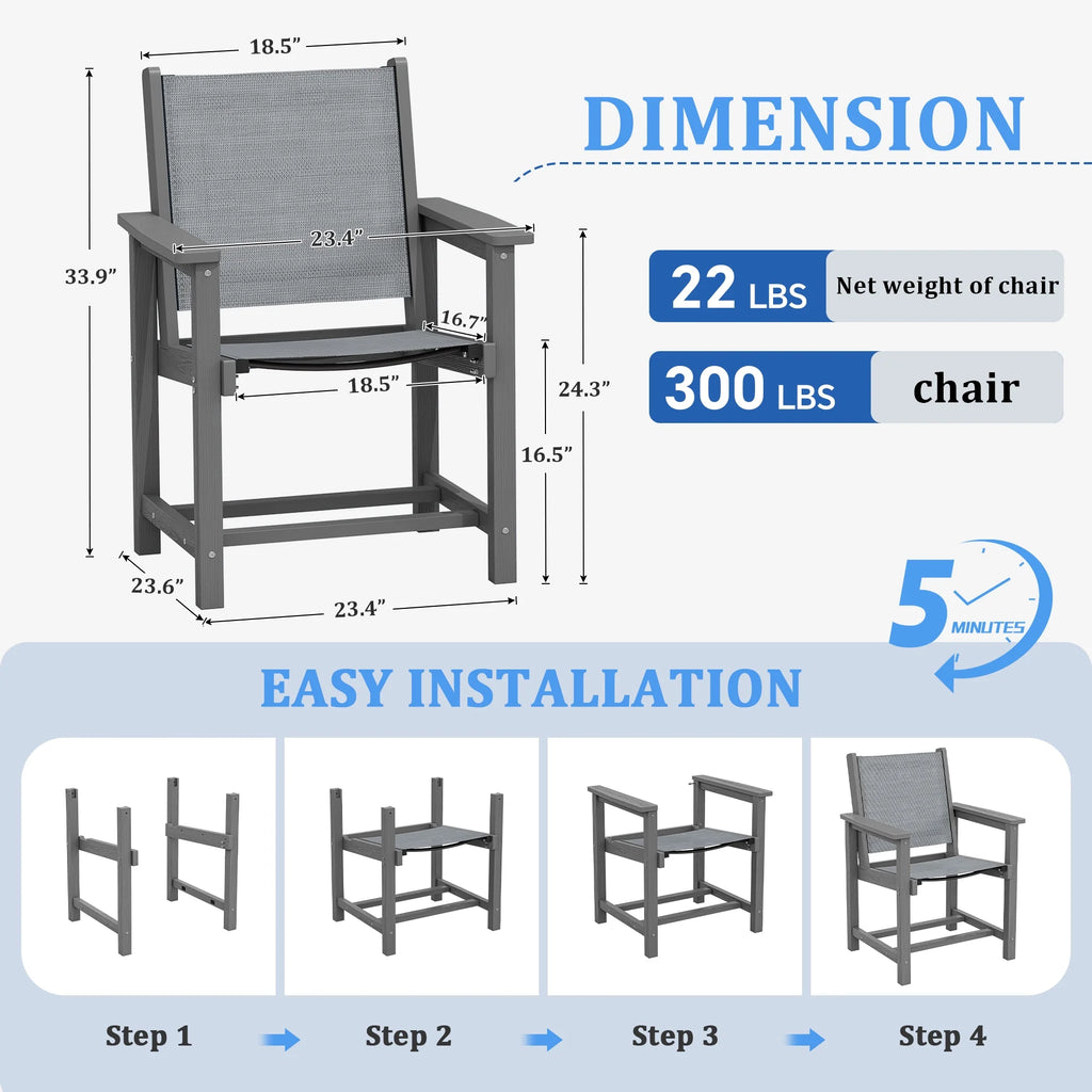 SERWALL Outdoor HDPE Dining Table Set, 7-Piece Outdoor Dining Table Sets with Umbrella Hole, Grey