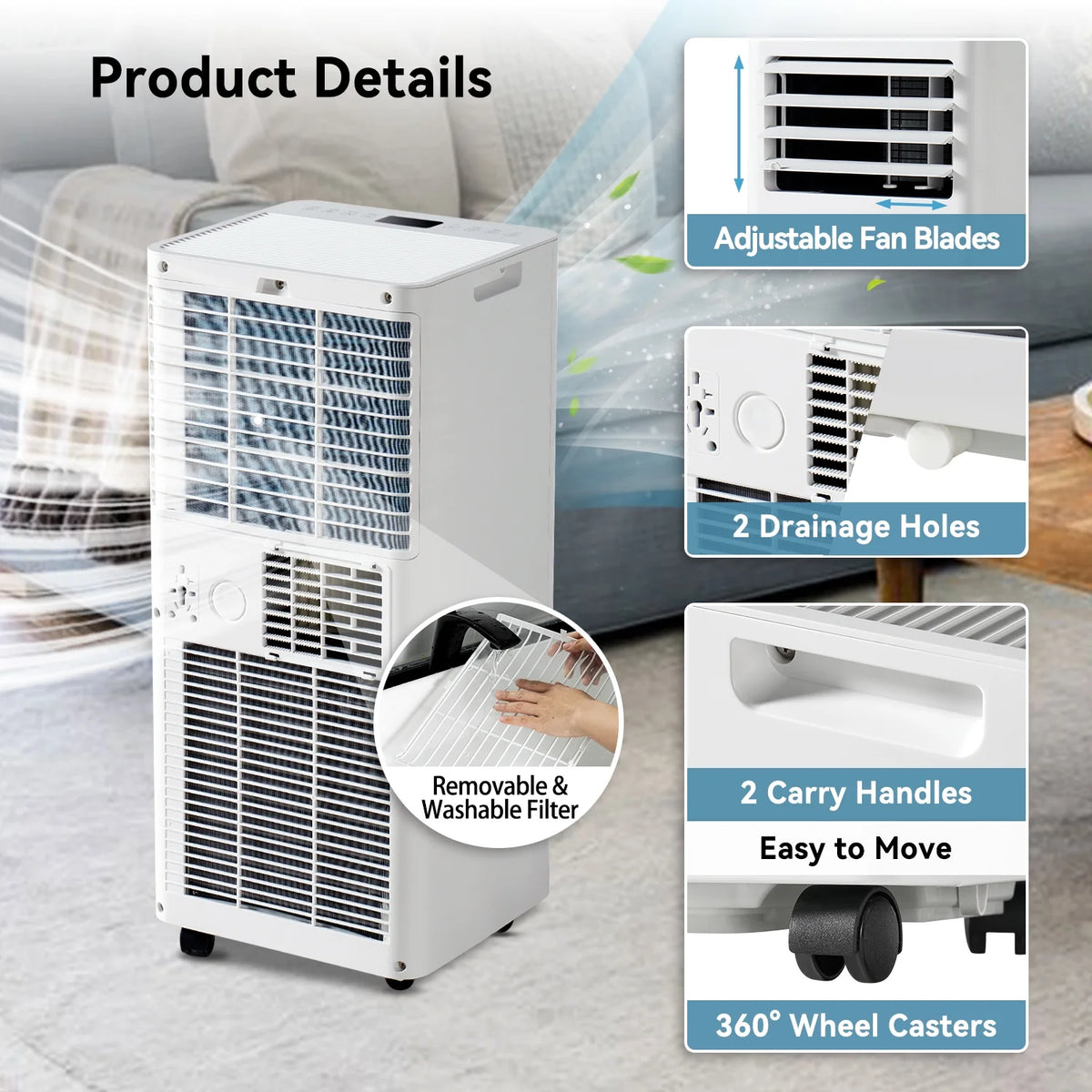 Bapipro 10,000 BTU Smart Portable AC - WiFi/Remote, 4-in-1 for 300 Sq.Ft, 24H Timer, Window Kit, 55dB, ETL Certified