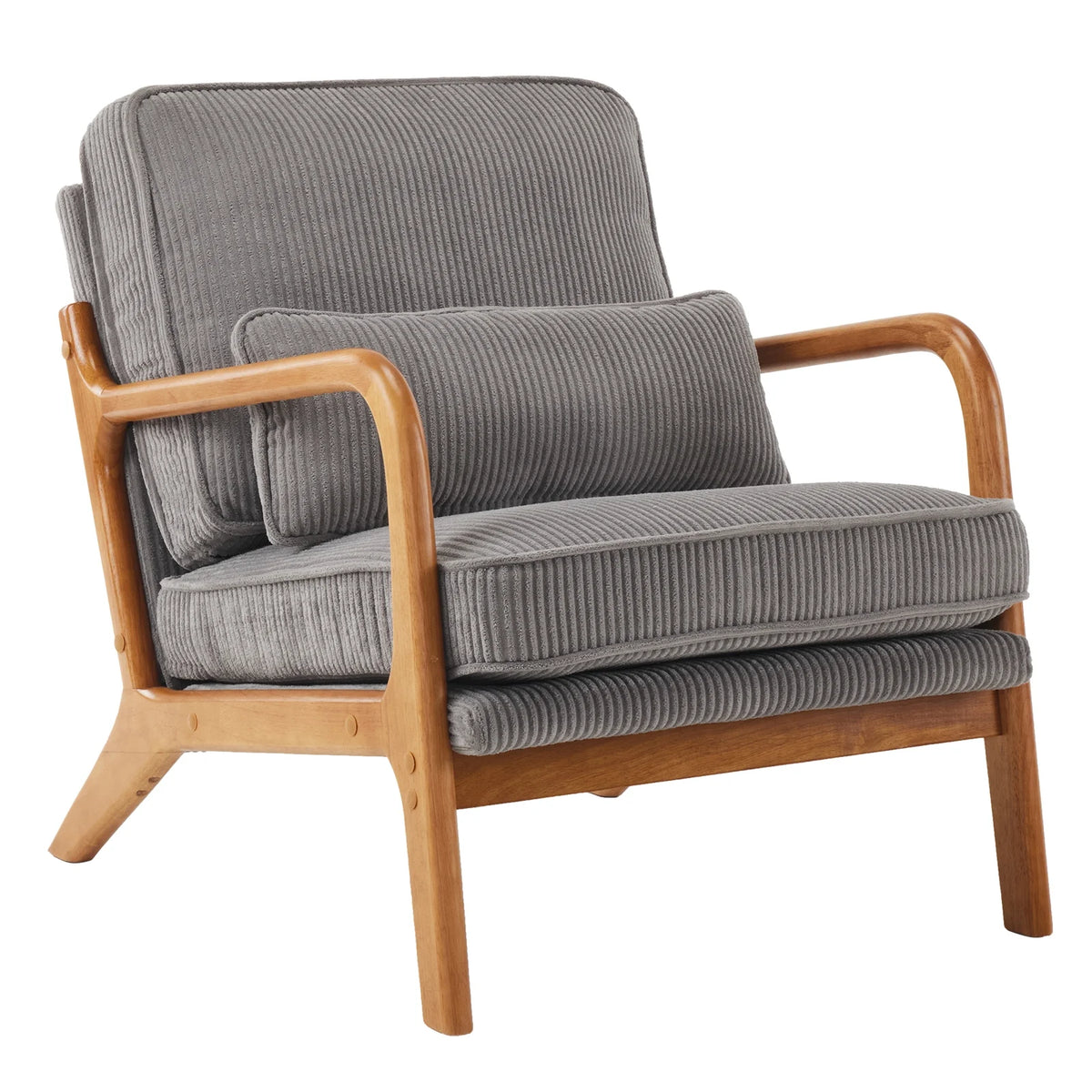 Ktaxon Accent Chair Corduroy Upholstered Armchair, Reading Club Chair with Pillow and Solid Wood Frame for Living Room Bedroom Furniture Off White