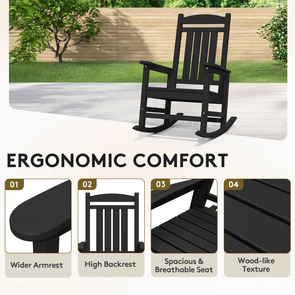 KINGYES Outdoor Rocking Chair Set of 2, HDPE Patio Rocking Chair, Heavy Duty Front Porch Rocker, Navy