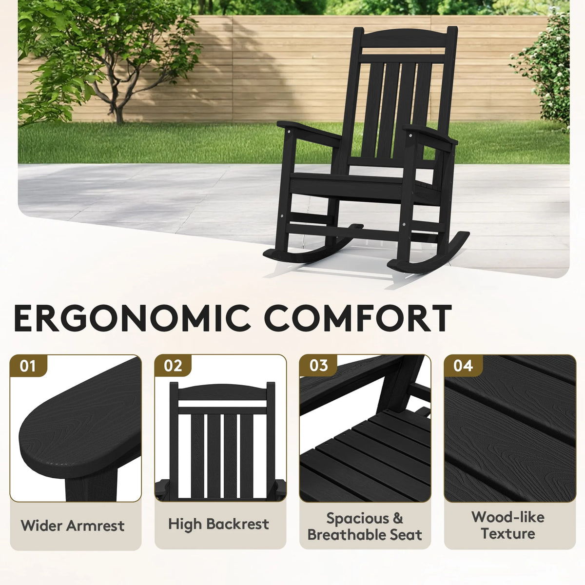 KINGYES Outdoor Rocking Chair Set of 2, HDPE Patio Rocking Chair, Heavy Duty Front Porch Rocker, Navy