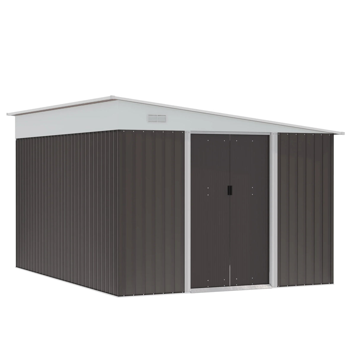 Outsunny Metal Outdoor Storage Shed with Lockable Doors, 3.3' x 3.4', Brown