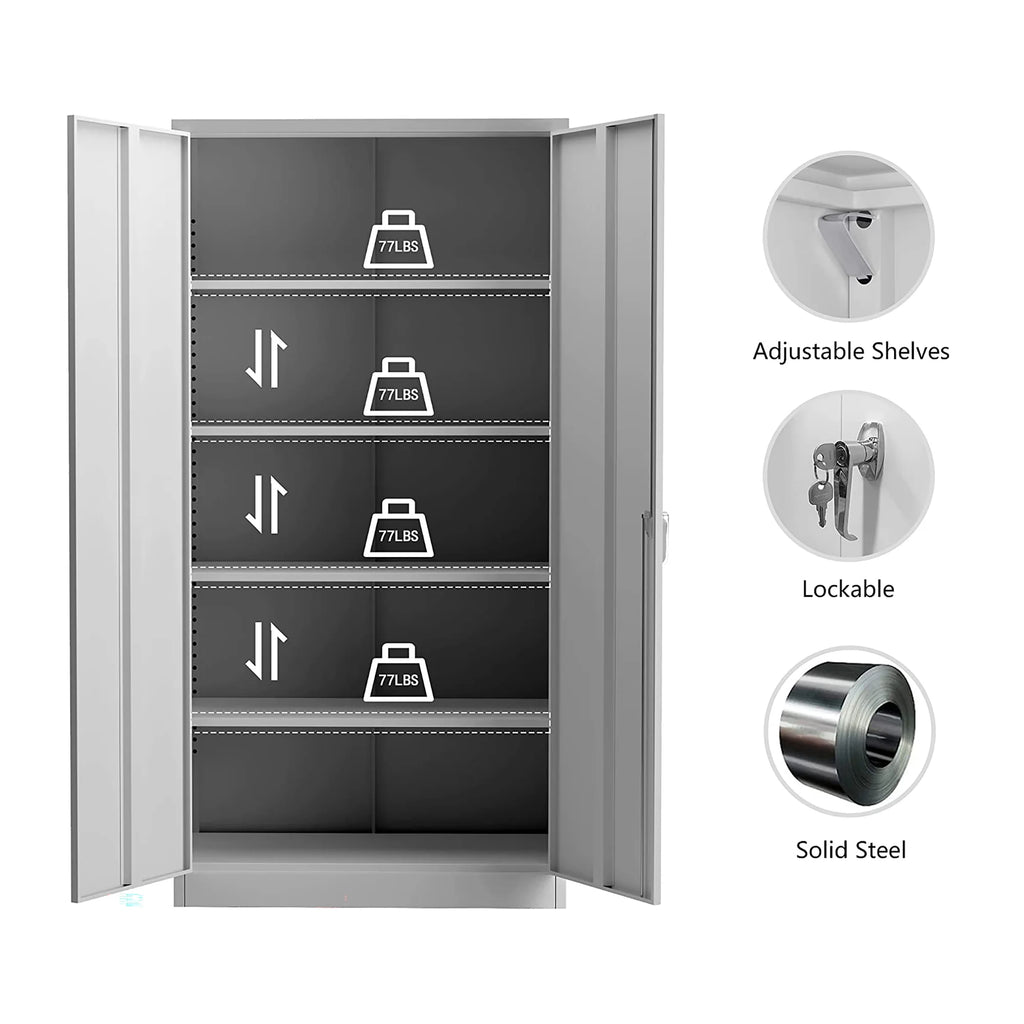 Aobabo 72 Inch Locking Storage Cabinet w/ Adjustable Shelves, Gray