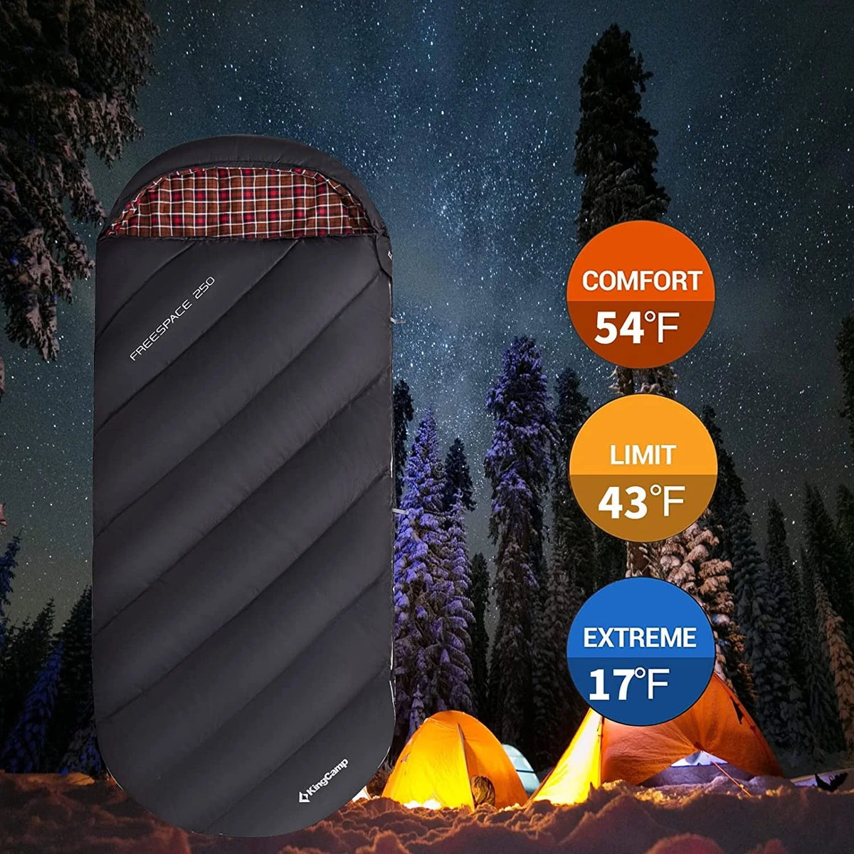 KingCamp XL Camping Sleeping Bags 3 Seasons Oversized Lightweight 100% Cotton Flannel Sleeping Bag Black