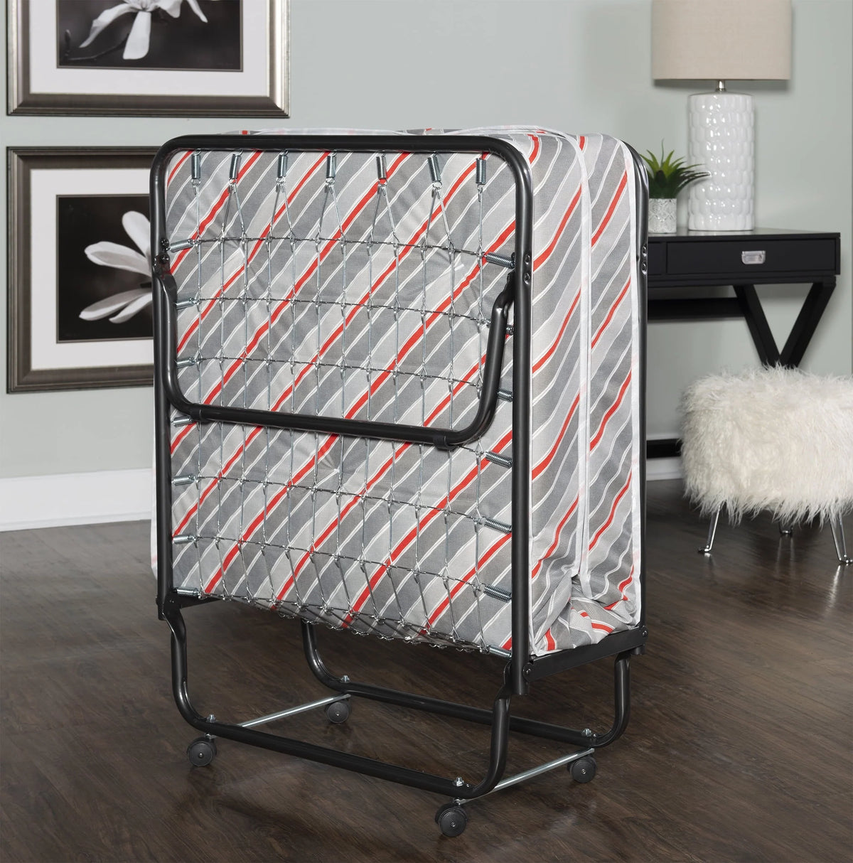 Linon Torino Folding Rollaway Guest Bed with 4" Innerspring Mattress, Cot