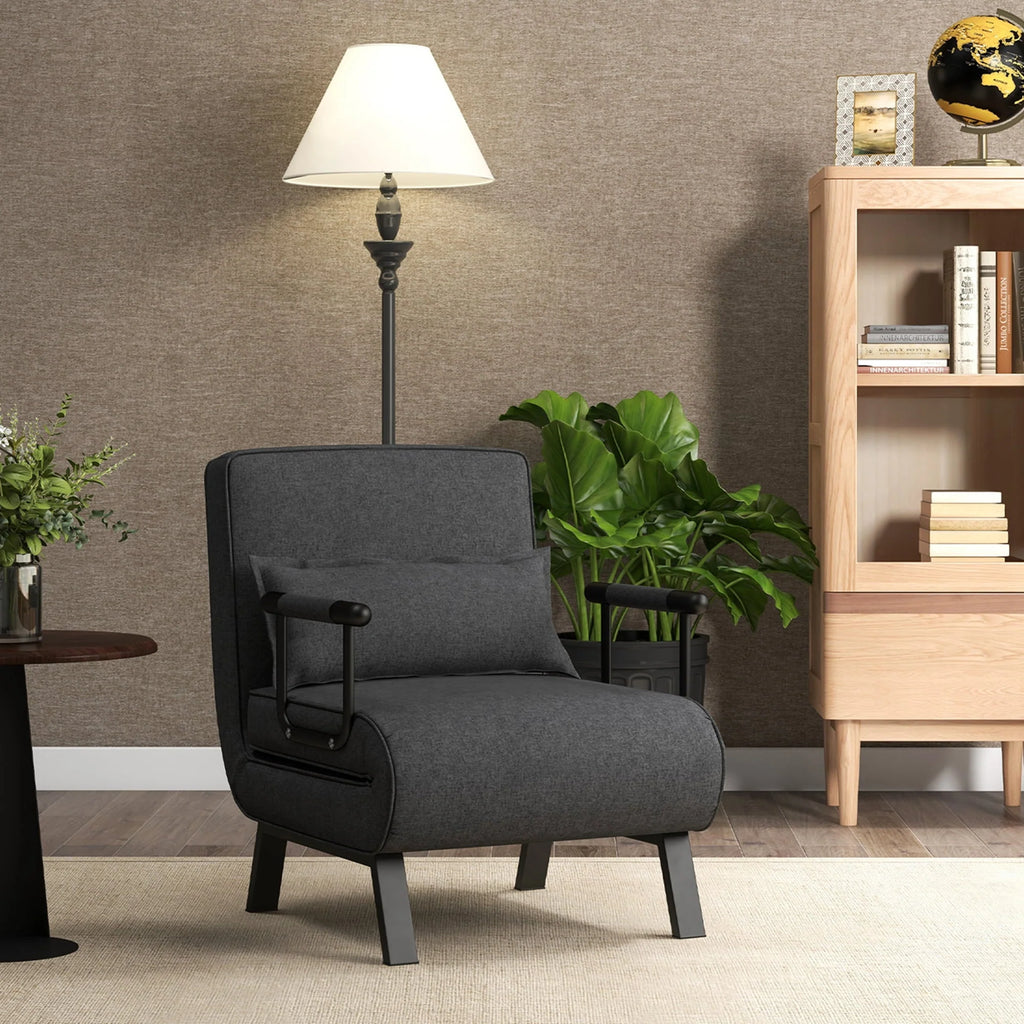 Costway Folding 6 Position Convertible Sleeper Bed Armchair Lounge Couch w/ Pillow Gray