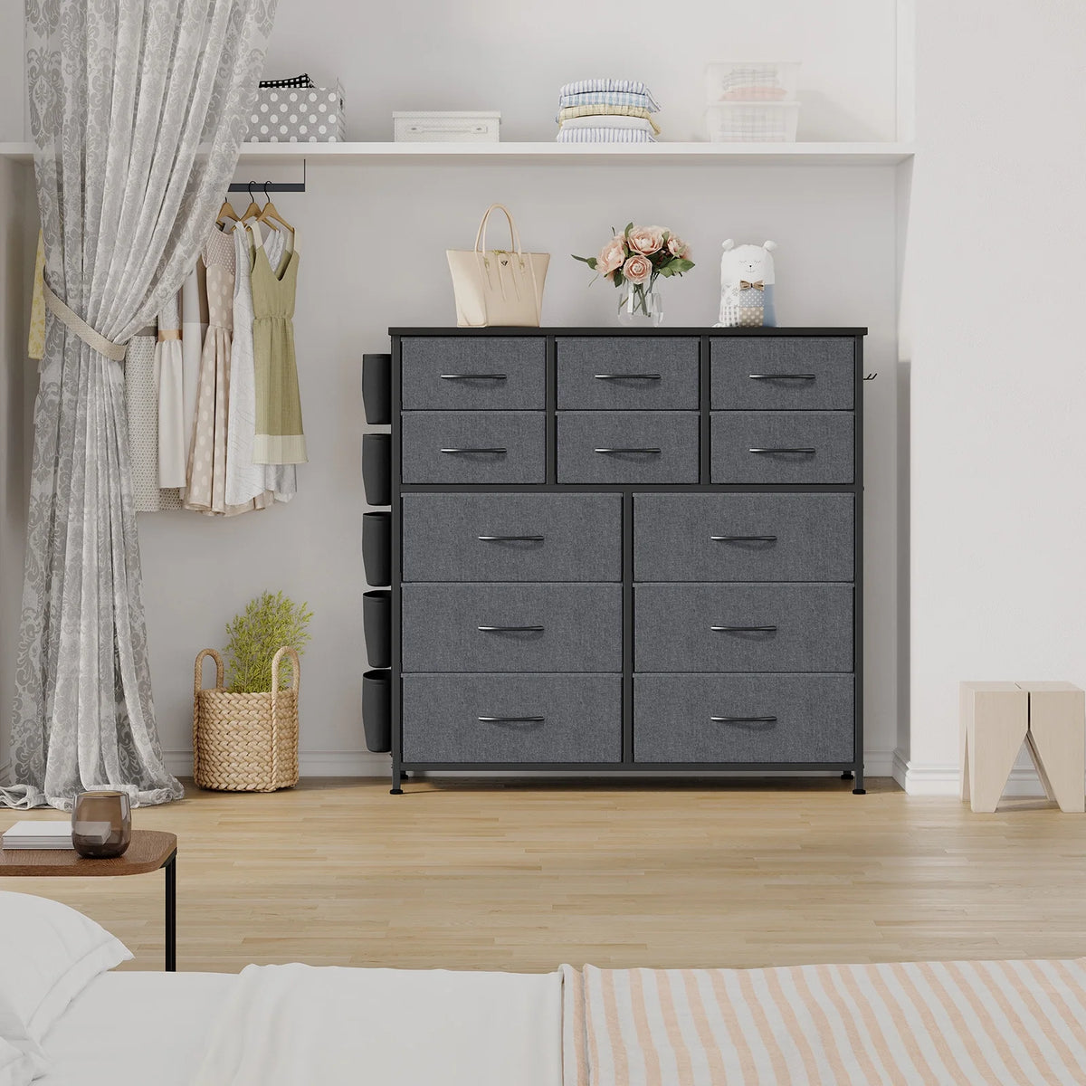 KATIDAP Dresser for Bedroom with 12 Drawer, Dressers & Chests of Drawers for Hallway, Entryway, Storage Organizer Unit with Fabric, Sturdy Metal Frame, Wood Tabletop, Easy Pull Handle,Pink