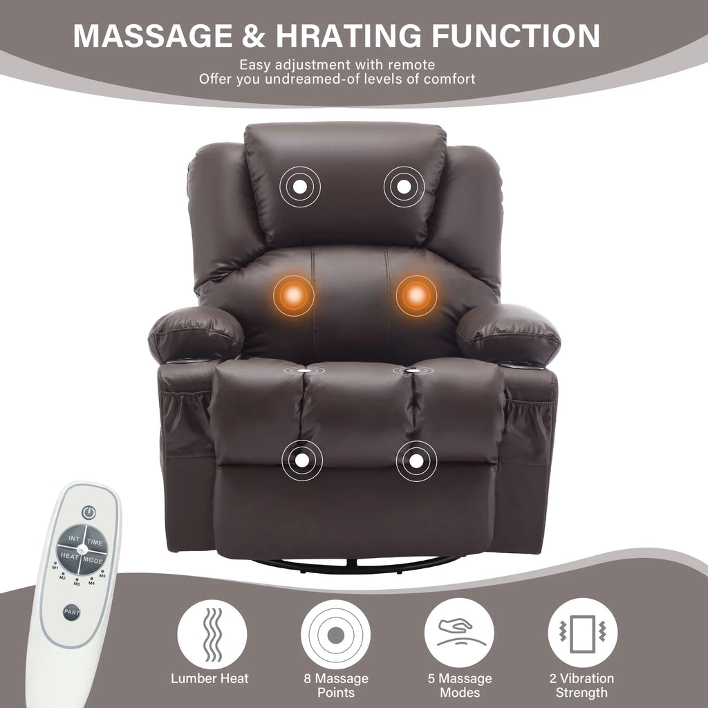 JONPONY Manual Recliner Chair with Heat Therapy and Massage Function, Heavy Duty Reclining Mechanism Massage Chair, Elderly Single Rocker Sofa with Cup Holders for Bedroom Home Theater,Black