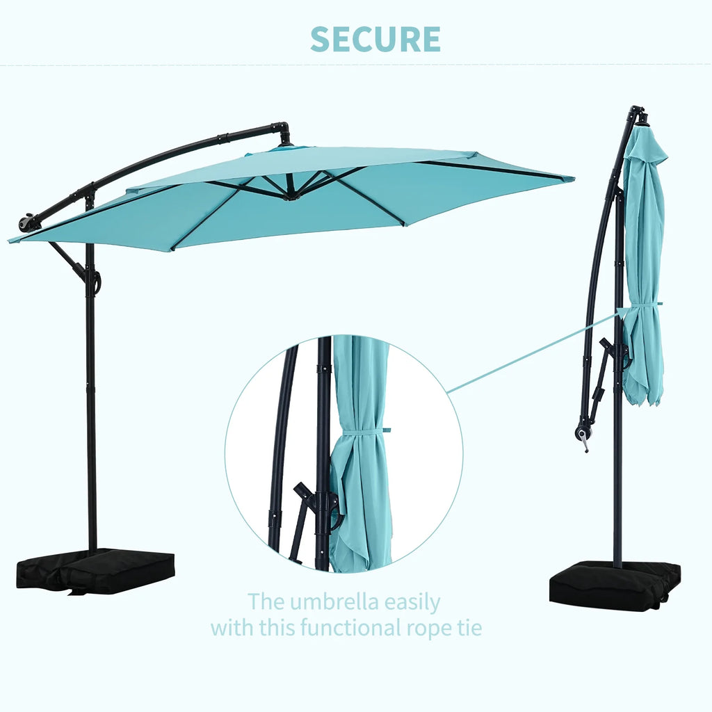 Autlaycil 10 ft Cantilever Offset Outdoor Patio Umbrella with Base Stand Rotate and Tilt, Blue