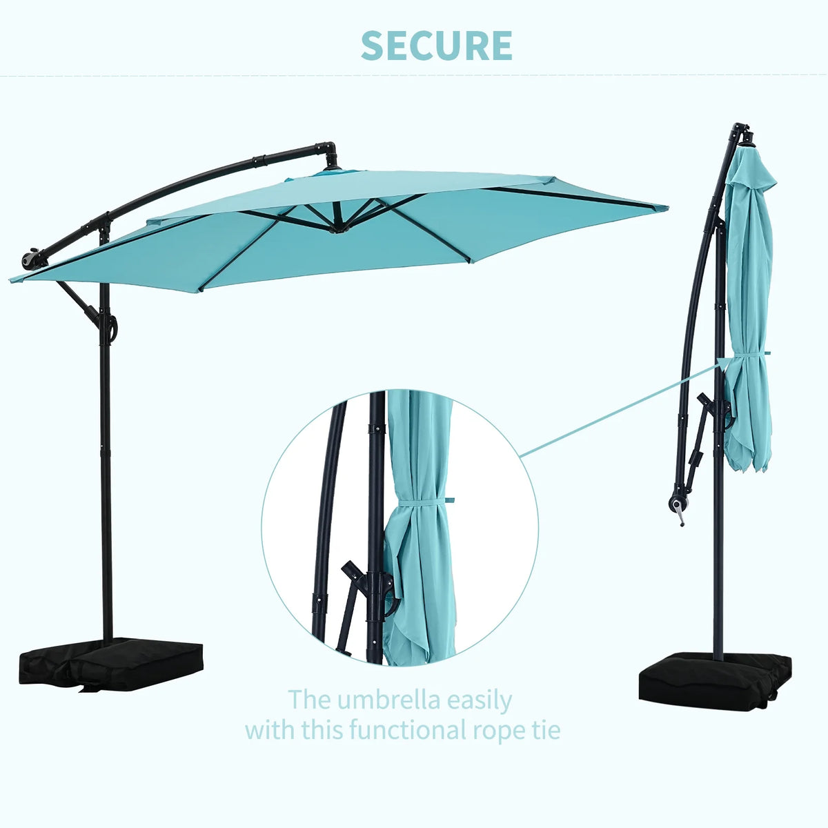 Autlaycil 10 ft Cantilever Offset Outdoor Patio Umbrella with Base Stand Rotate and Tilt, Blue