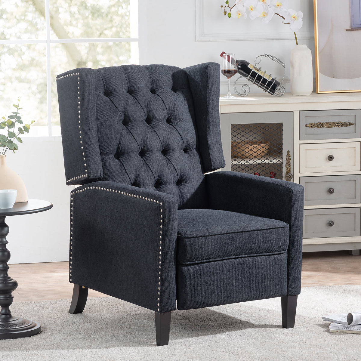 Recliner Chair, Living Room Chairs with Arms, Adjustable Single Reclining Sofa, Home Theater Seating Arm Chair with Thick Padded Seat, Footrest, Lounge Chair for Bedroom, Blue