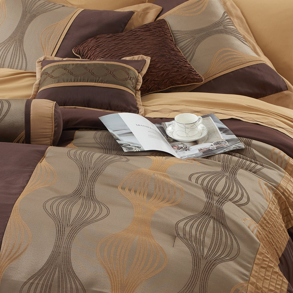 Lanco Black Silver Comforter Set , California King Size , 7 Pieces Fashion Jacquard Bedding Set