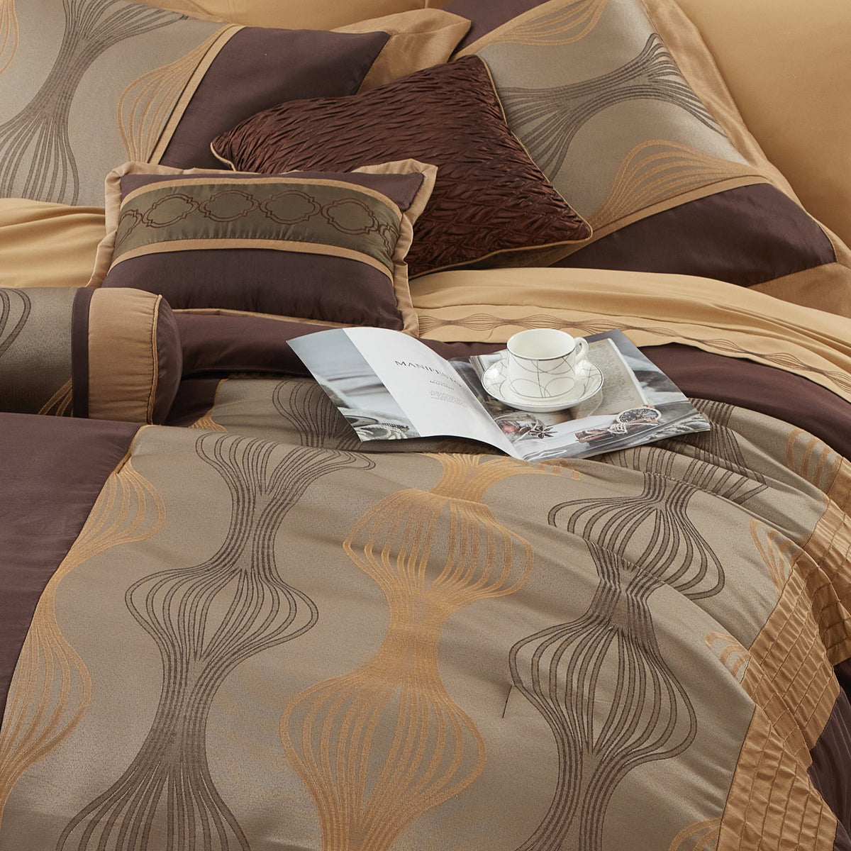 Lanco Black Silver Comforter Set , California King Size , 7 Pieces Fashion Jacquard Bedding Set