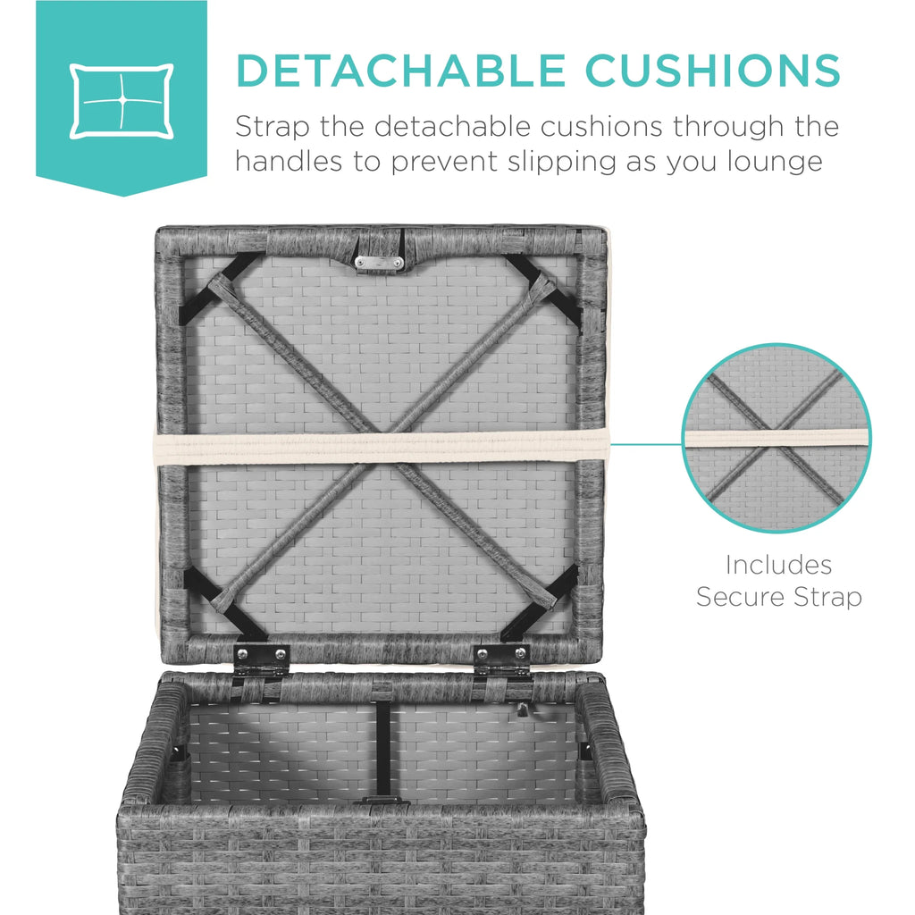 Best Choice Products Set of 2 Wicker Ottomans, Multipurpose Furniture w/ Removable Cushions - Brown/Beige