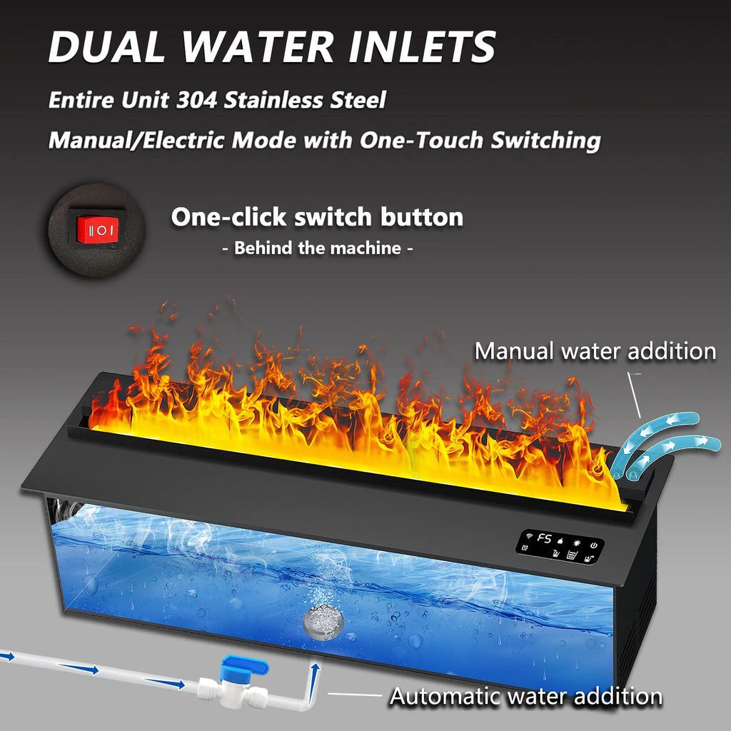 31.5-inch Water Vapor Fireplac with Dual-mode Water Supply System,Vapor Fireplace with 3D Realistic Flame,Electric Fireplace with Remote/Touch Control for Timer,Dimmable