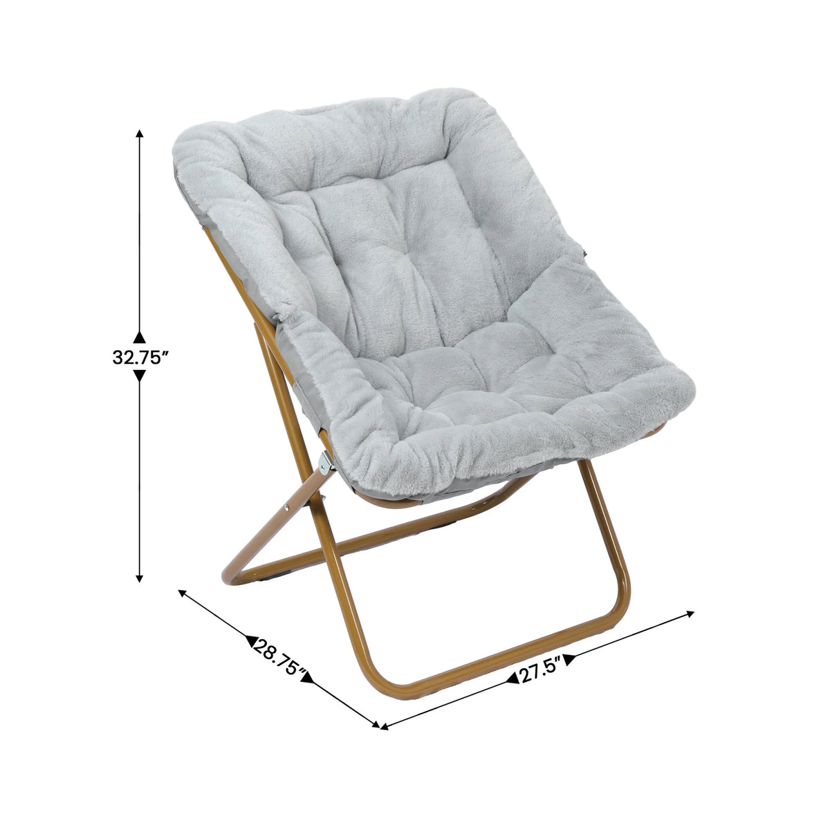 Emma + Oliver Oversized Faux Fur Folding Saucer Chair for Dorm, Bedroom, Black Faux Fur/Black Frame