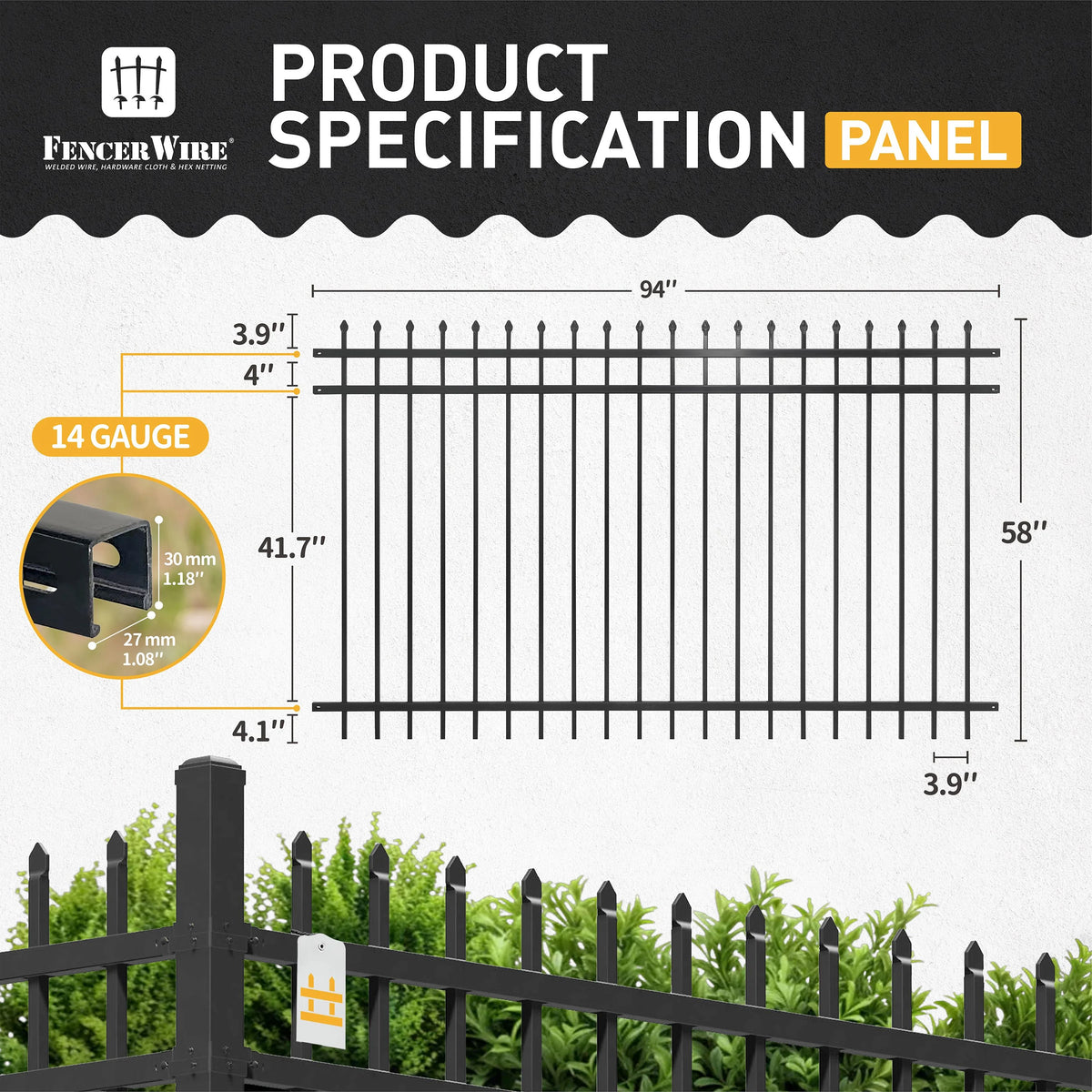 Fencer Wire Pack of 5 Heavy Duty Pinnacle Fence Barrier Panel, 5FT Height X 8FT Width Anti-Rust Metal Fencing Panel, 2 Diameter Steel Outdoor Decorative Garden Fence Panel for Yard, Pool, Patio