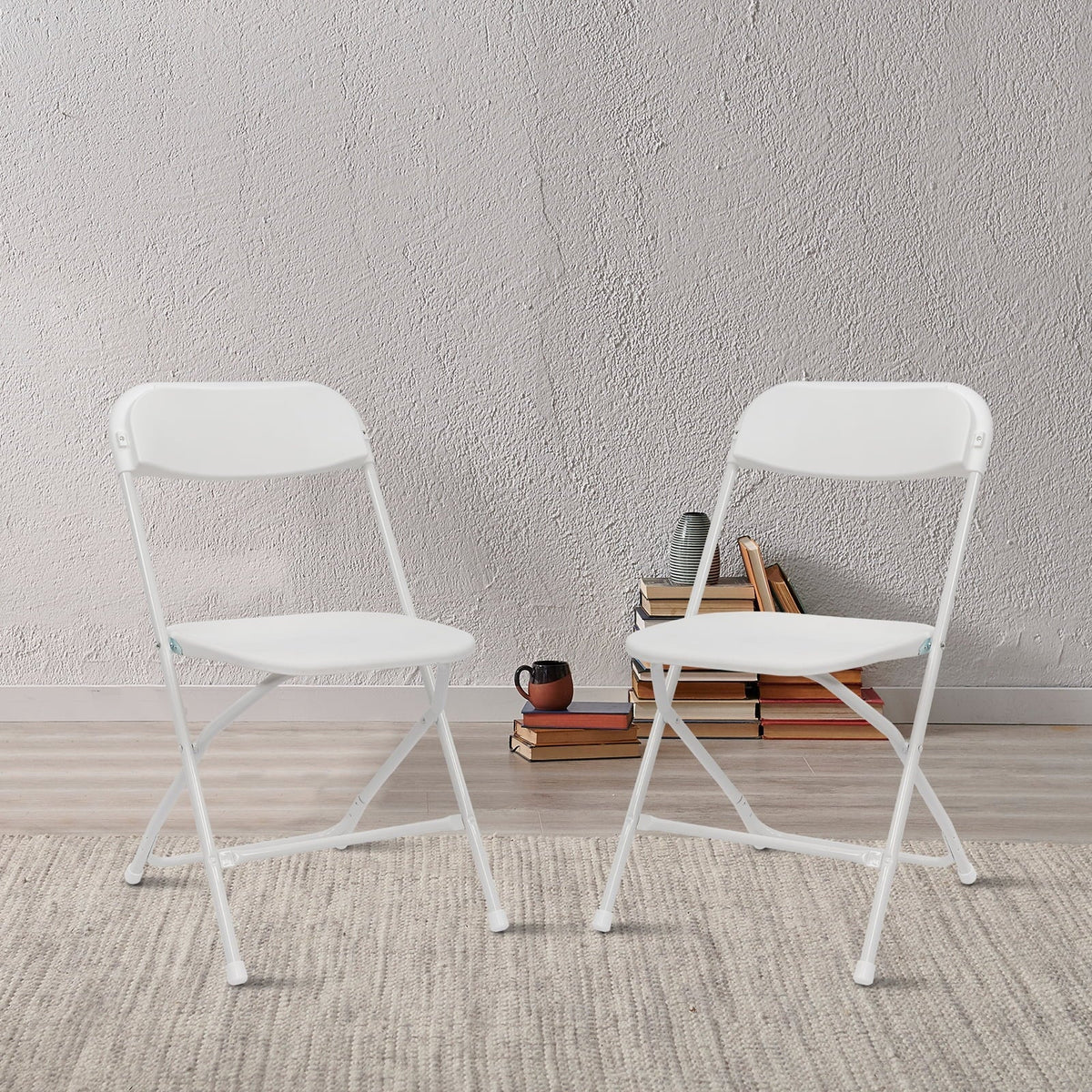 Zimtown Set of 4 White Plastic Folding Chairs Heavy Duty Portable Stackable Party Event Chairs, Plastic Portable Party Chairs