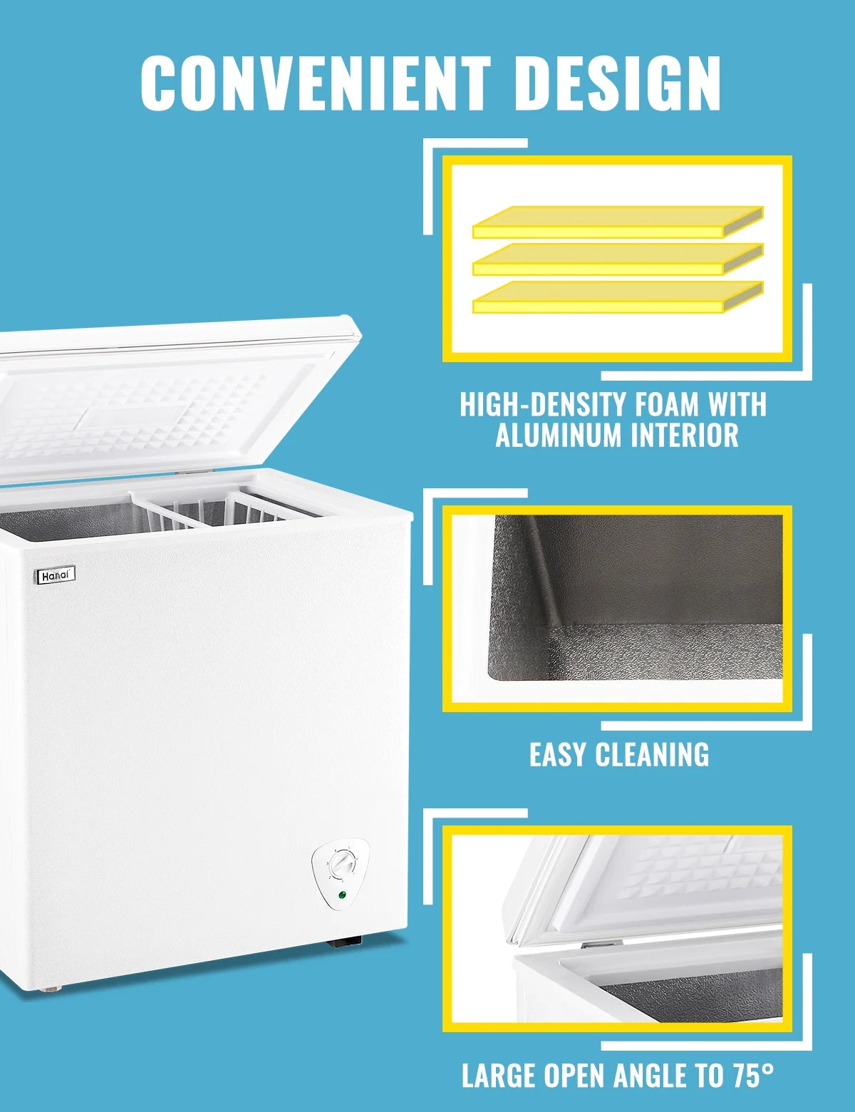 WANAI 3.5 Cu.ft Chest Freezer Small Deep Freeze with 7 Gears Temp Control Office Dorm Kitchen White