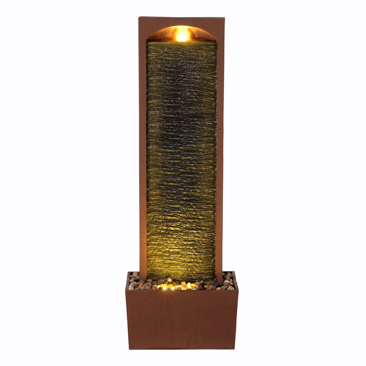 Teamson Home 38.5" Faux Slate Contemporary Outdoor LED Waterfall Fountain with Pebble Base, Red Rock