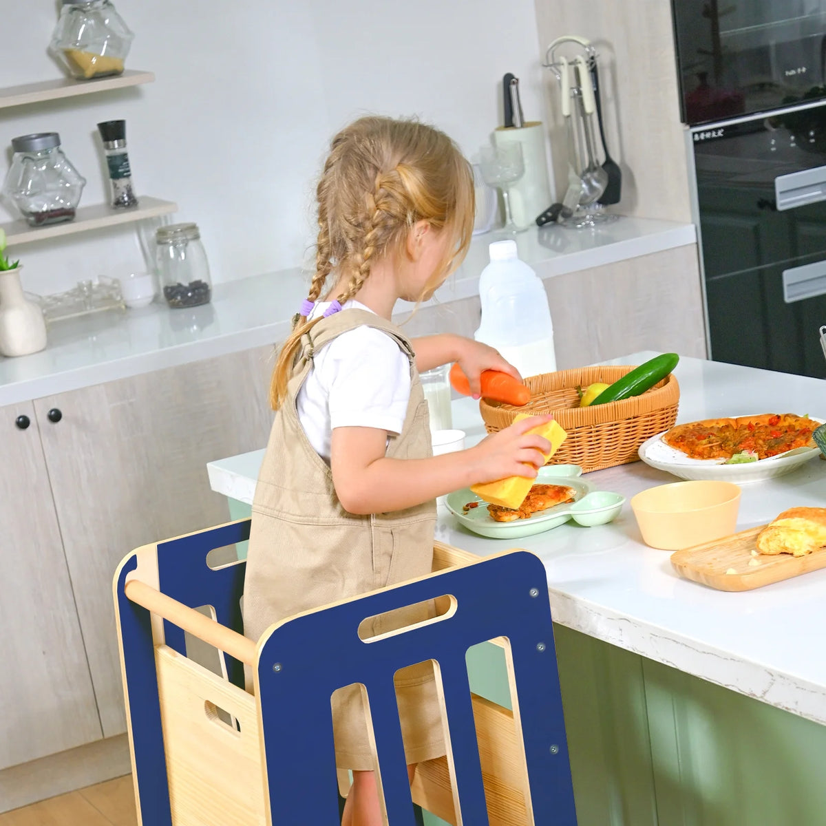 Toddler Standing Tower, Kids Kitchen Stool Helper 3 Levels Adjustable Height Wooden Toddler Step Stools for Learning New Skills