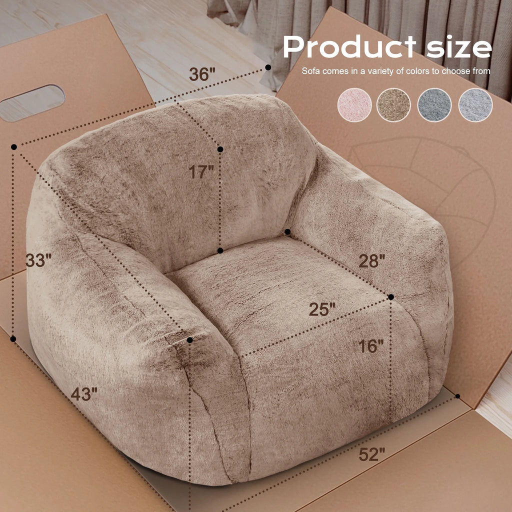 HOMGUAVA Giant Bean Bag Chair for Adults & Kids, Oversized Lounger Couch Large Lazy Chair w/ Stuffed Memory Foam & Wide Armrests, Light Gray