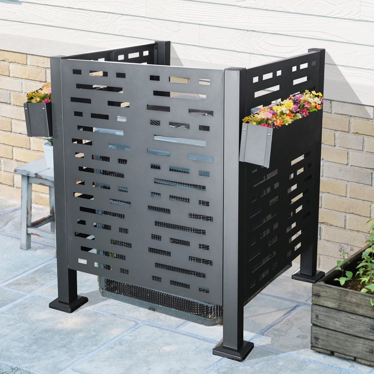 Metal AC Unit Privacy Fence Cover Panel - Outdoor Air Conditioner Hide Fence for Concealing HVAC Units