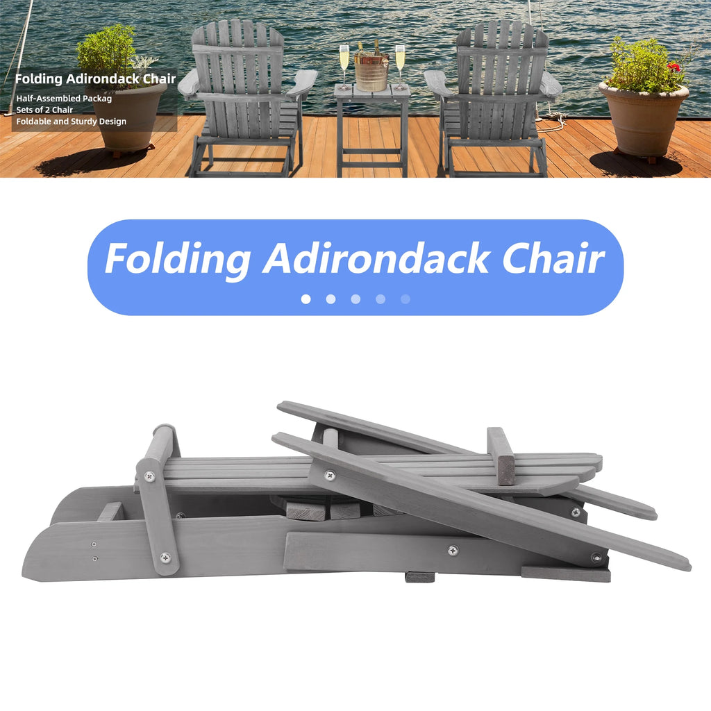 uhomepro Outdoor Adirondack Chairs Set of 2, Folding Fire Pit Chair, Weather Resistant Patio Lawn Chair for Outside Deck Garden Backyard Balcony, Gray