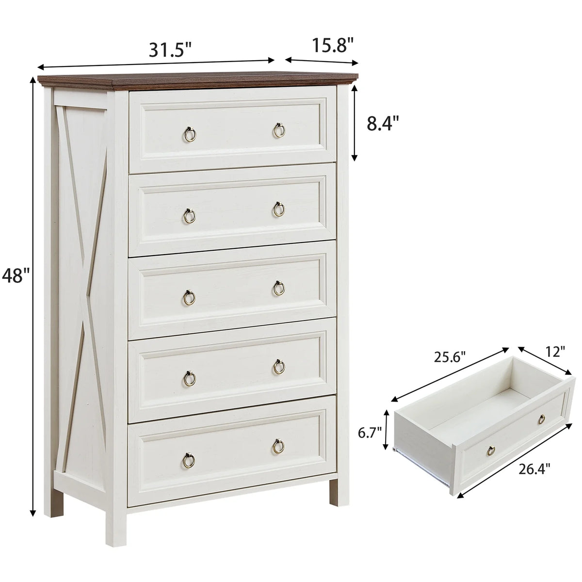 HIUU Farmhouse 8 Drawers Dresser,54 Inch Wide Rustic Wood Dressers & Chest of Drawers for Living Room, Bedroom, Hallway, Closet, Office, Antique White