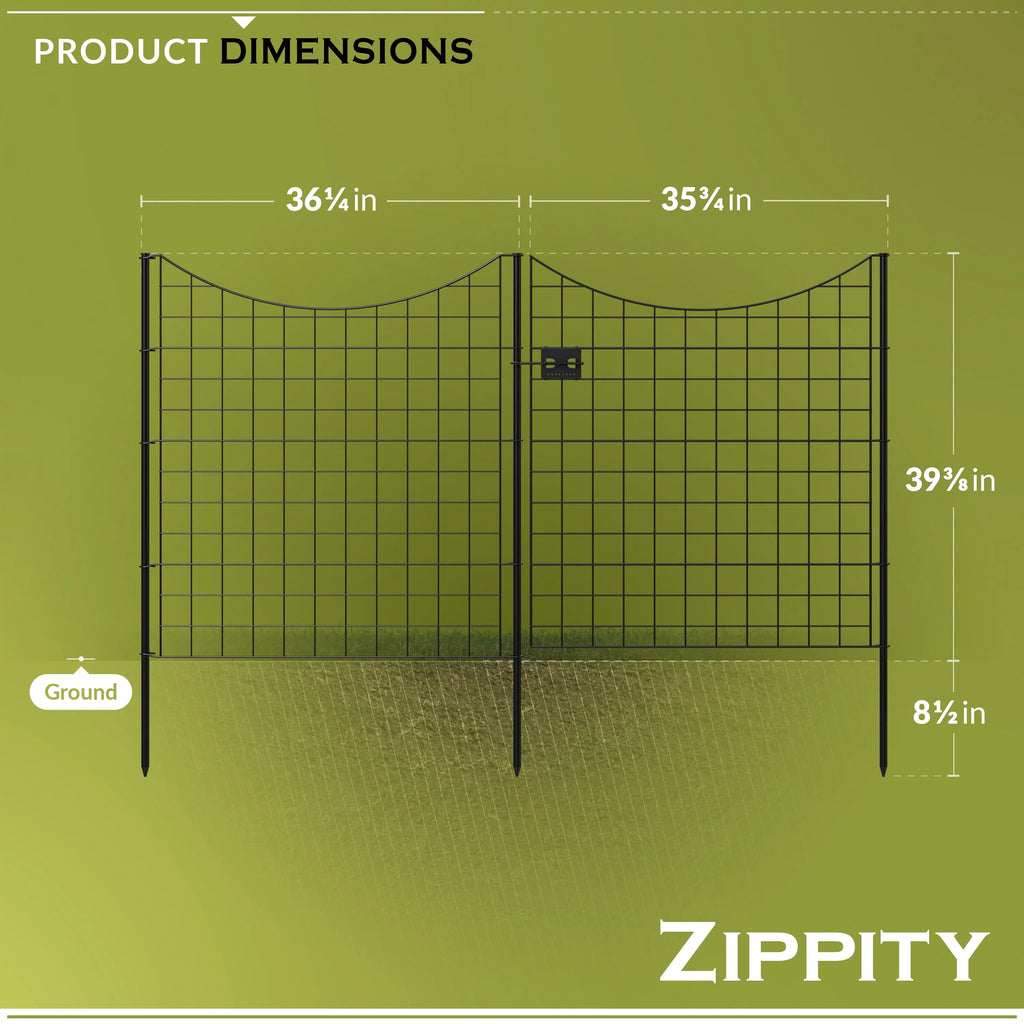 39in H (5 Fence Panels) No Dig Easy Install Zippity Black Metal Fence, Decorative Fence Ideal for Garden Fencing For Dogs, Temporary Fence or Garden Fence Animal Barrier, WF29006